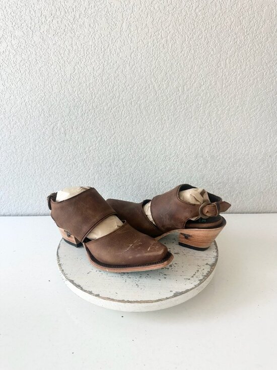 Lane boots Shoes - Lane Robin Slingback Mule Brown Cowboy Boots Womens Cowgirl Western Ankle Sz 7
